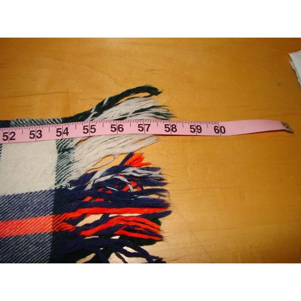 Plaid Wool Blend Blanket Throw Fringe 58x52